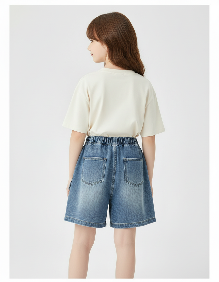 Pantalon Cargo Jean Bleu Ample Poches Enfants - vue 2