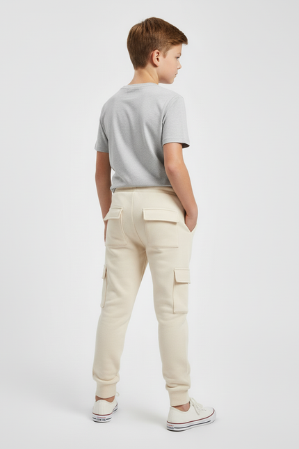 Pantalon Cargo Beige Molletonné Décontracté Multipoches Enfant - vue 2