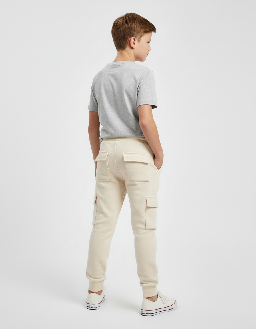 Pantalon Cargo Beige Molletonné Décontracté Multipoches Enfant - vue 2