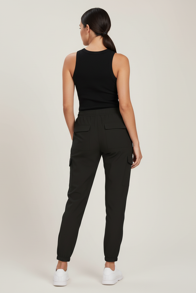 Pantalon Cargo Noir Ample Fluide Léger Femme - Kaki Polyester - vue 2