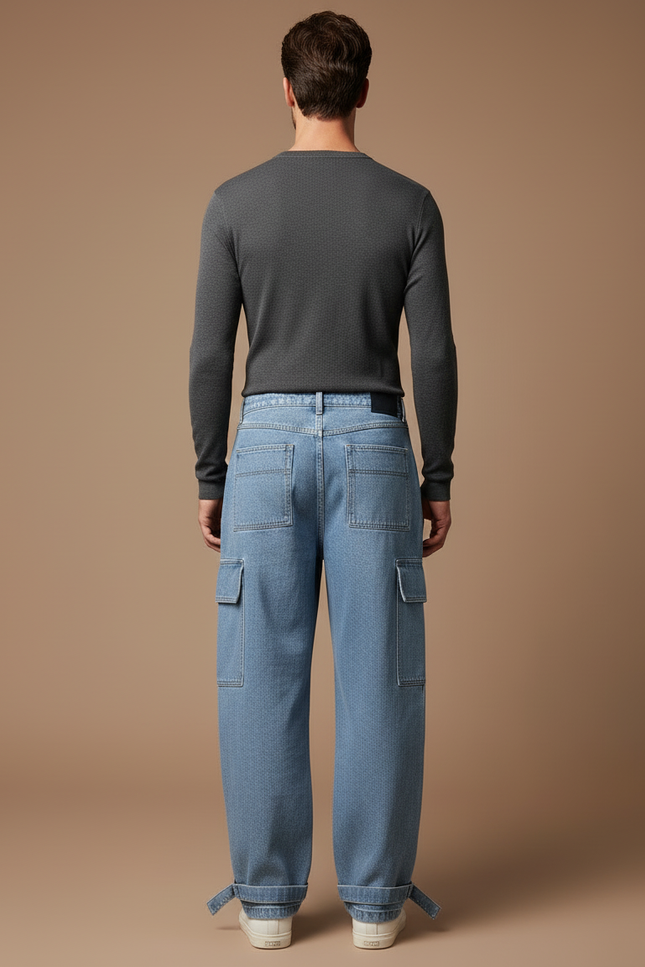 Pantalon Cargo Bleu Ample Denim Streetwear - Jean - vue 2
