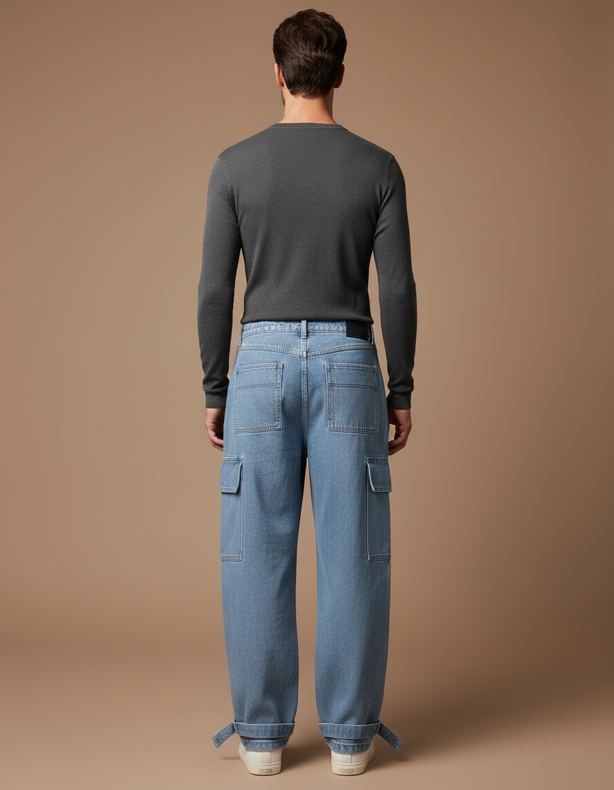 Pantalon Cargo Bleu Ample Denim Streetwear - Jean - vue 2