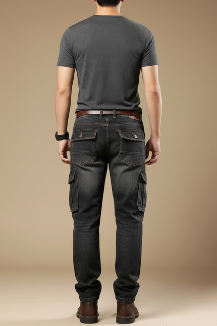 Pantalon Cargo Homme Denim Gris Ample Multipoches Décontracté - Jean - vue 2