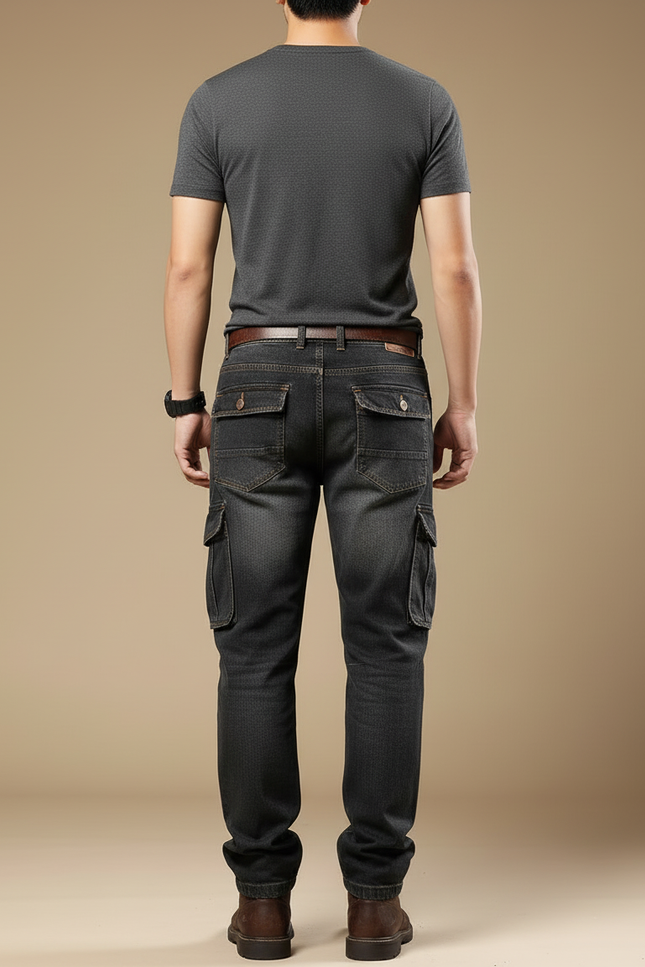 Pantalon Cargo Homme Denim Gris Ample Multipoches Décontracté - Jean - vue 2