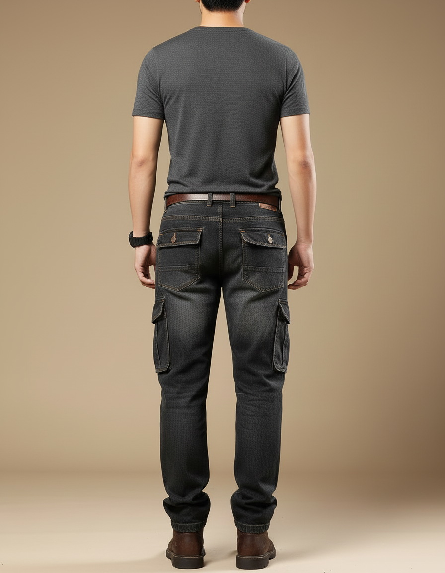 Pantalon Cargo Homme Denim Gris Ample Multipoches Décontracté - Jean - vue 2