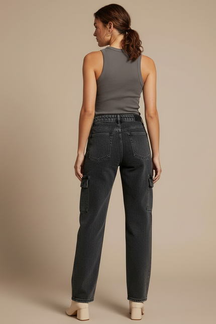 Pantalon Jeans Cargo Femme - Gris - vue 2