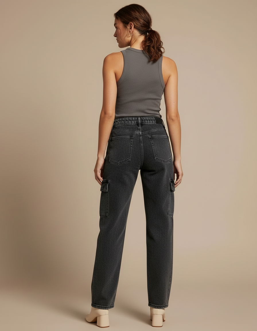 Pantalon Jeans Cargo Femme - Gris - vue 2
