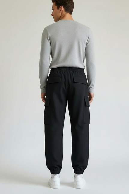 Pantalon Cargo Noir Décontracté Ample Homme Streetwear - Polyester - vue 2
