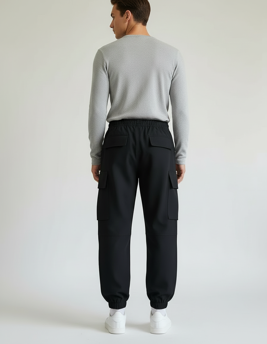 Pantalon Cargo Noir Décontracté Ample Homme Streetwear - Polyester - vue 2