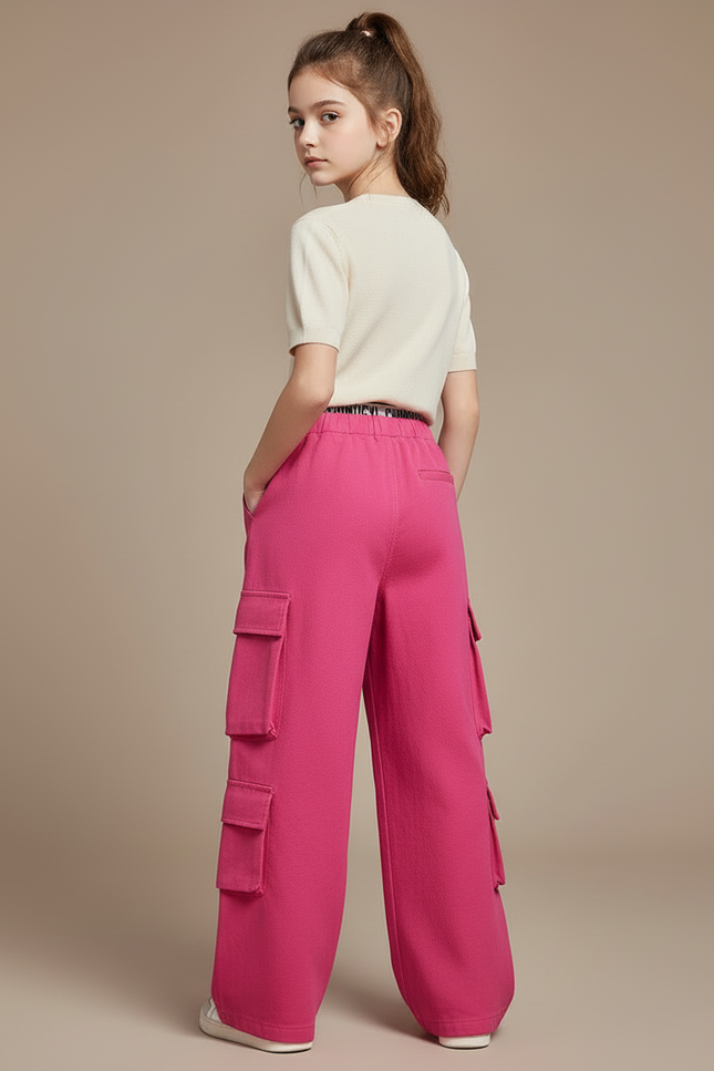 Pantalon Cargo Rose Large Poches Fille Coton - Molleton - vue 2