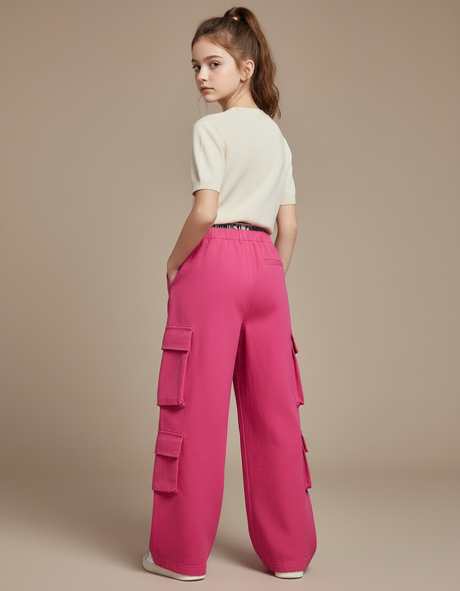 Pantalon Cargo Rose Large Poches Fille Coton - Molleton - vue 2