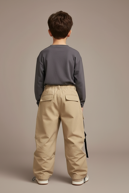 Pantalon Cargo Kaki Ample Multi-Poches Bretelles Enfant - Gabardine - vue 2