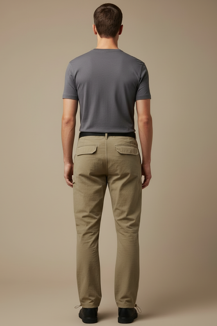 Pantalon Cargo Kaki Droit Multipoches Ceinturé Homme - Toile - vue 2