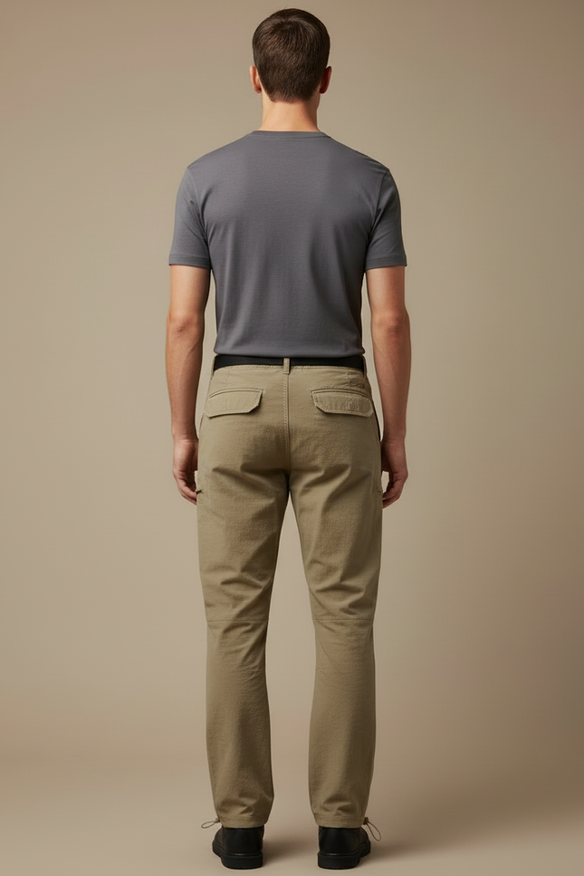 Pantalon Cargo Kaki Droit Multipoches Ceinturé Homme - Toile - vue 2