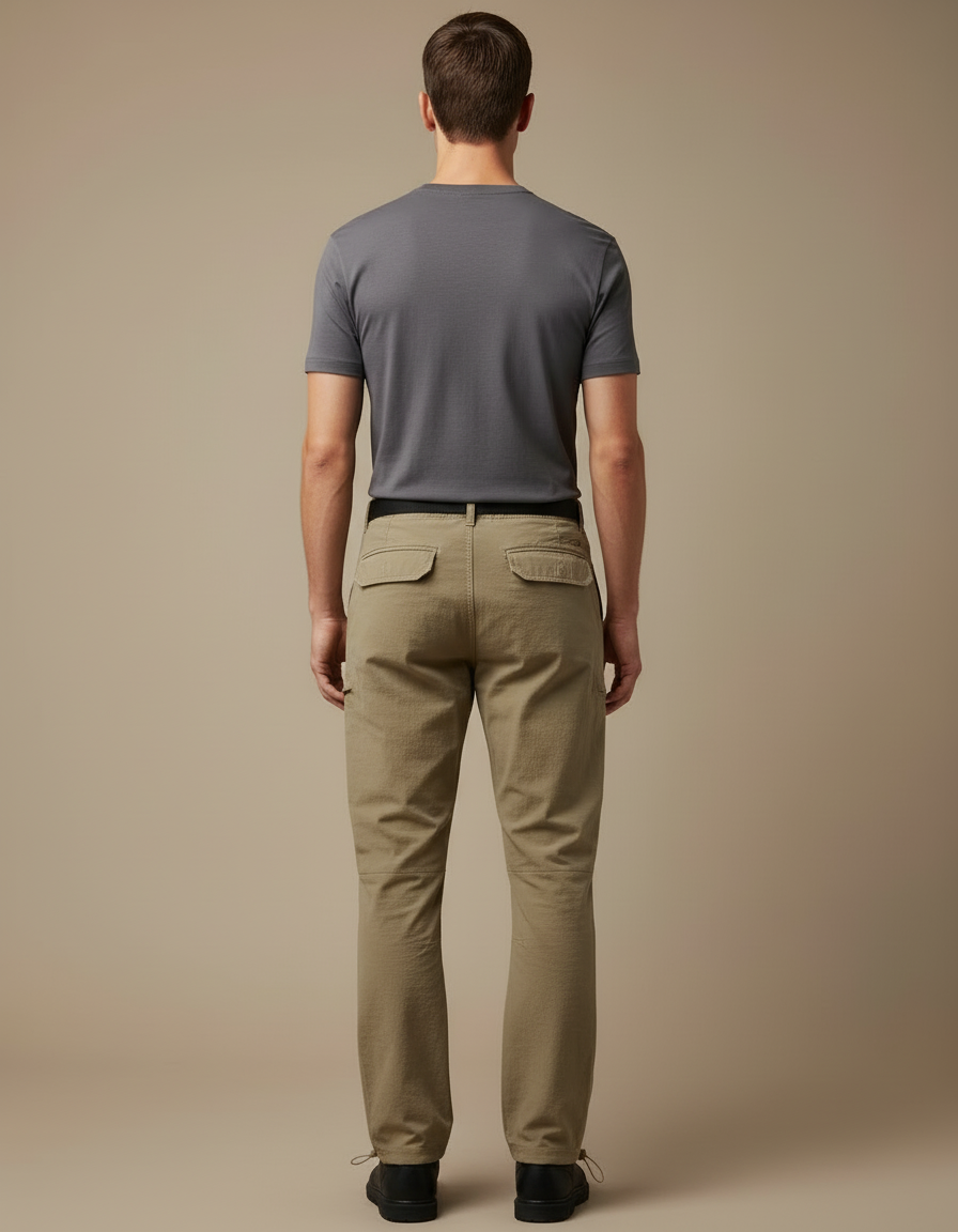 Pantalon Cargo Kaki Droit Multipoches Ceinturé Homme - Toile - vue 2