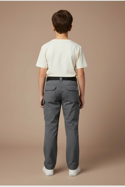 Pantalon Cargo Gris Tactique Multipoches Enfant Résistant - Polyester - vue 2