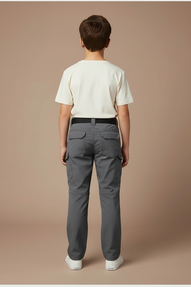 Pantalon Cargo Gris Tactique Multipoches Enfant Résistant - Polyester - vue 2