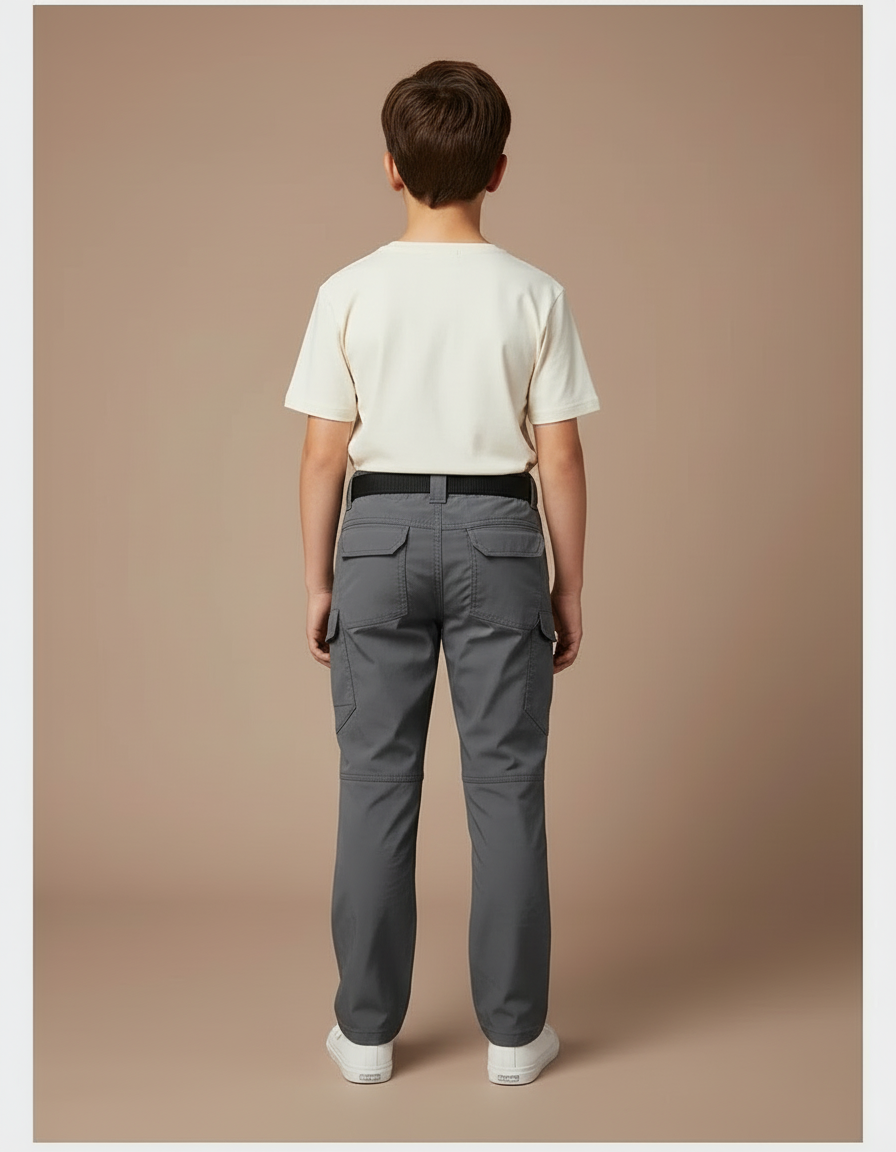 Pantalon Cargo Gris Tactique Multipoches Enfant Résistant - Polyester - vue 2