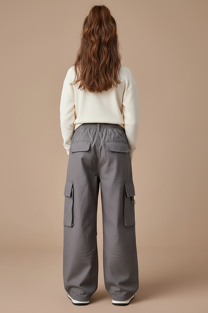 Pantalon Cargo Gris Ample Poches Fille - Toile - vue 2