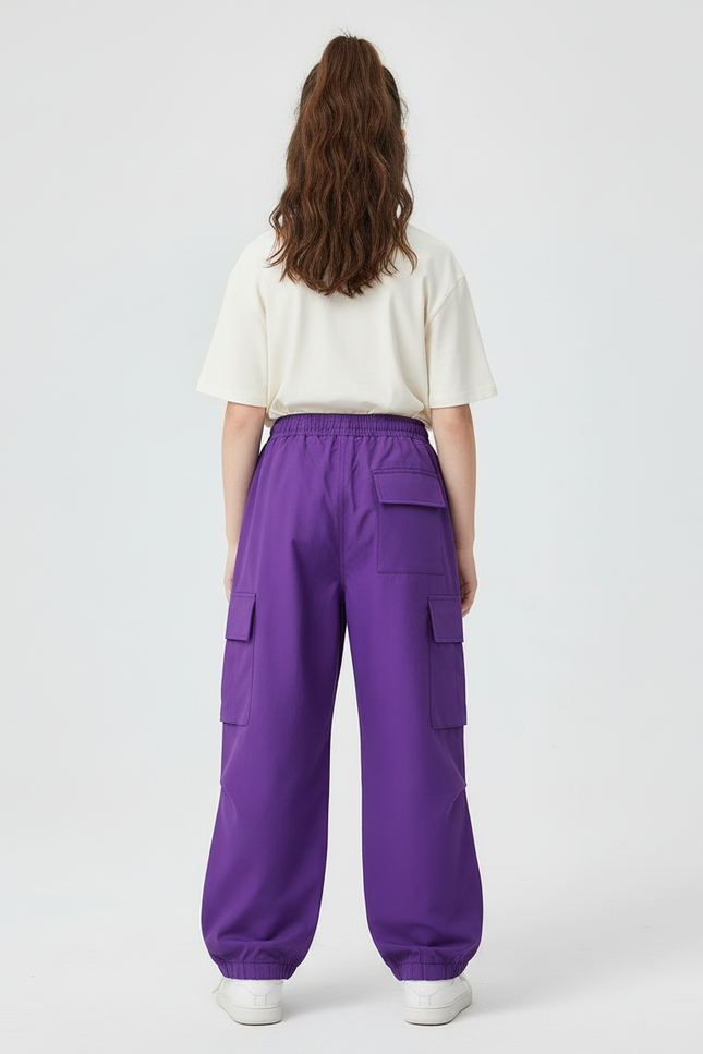 Pantalon Cargo Violet Ample Enfant Multipoches Streetwear - Polyester - vue 2