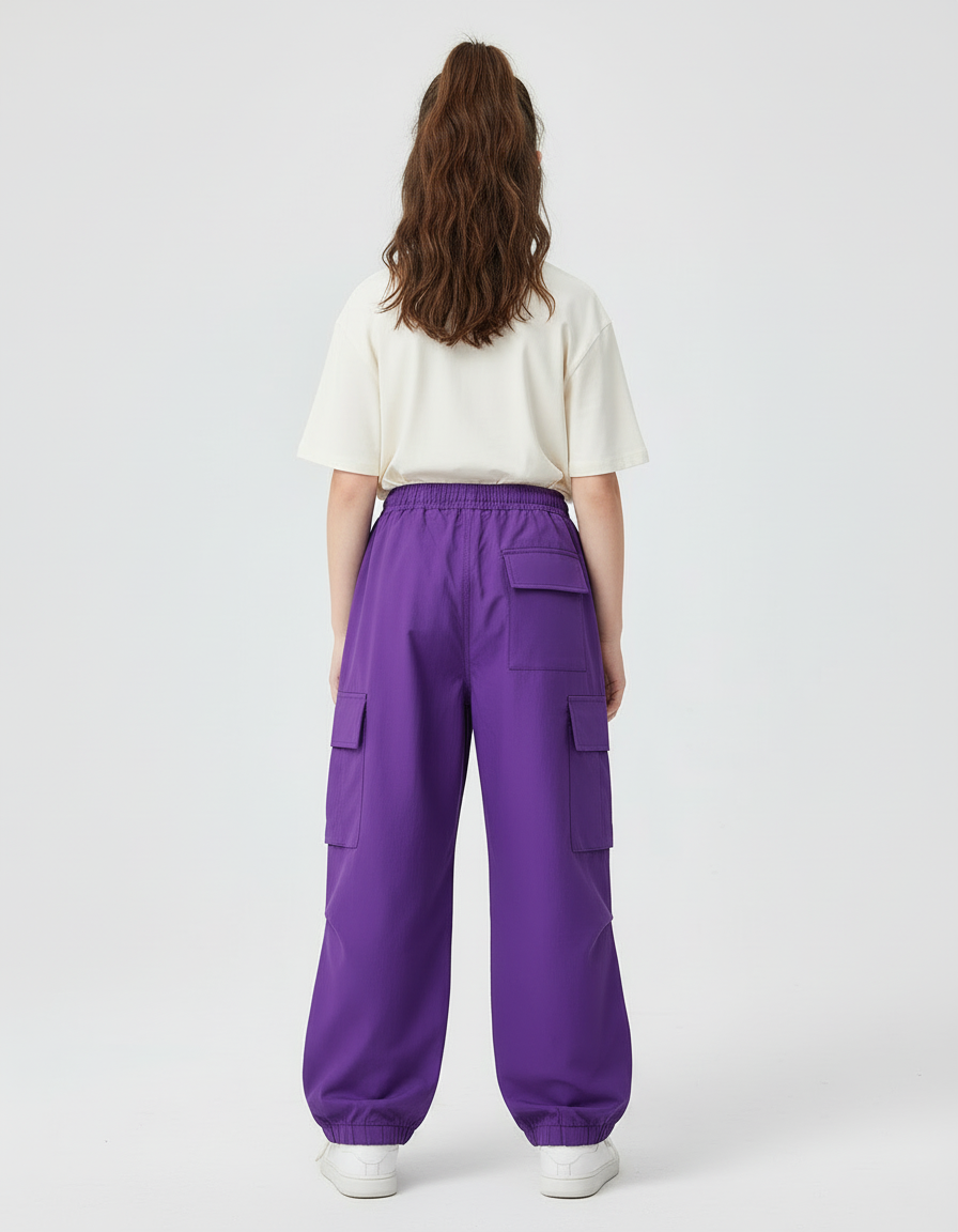 Pantalon Cargo Violet Ample Enfant Multipoches Streetwear - Polyester - vue 2