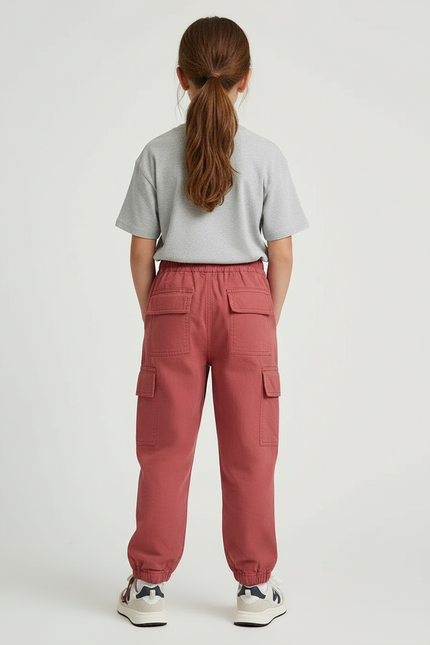 Pantalon Cargo Rouge Ample Poches Coton Enfant - vue 2