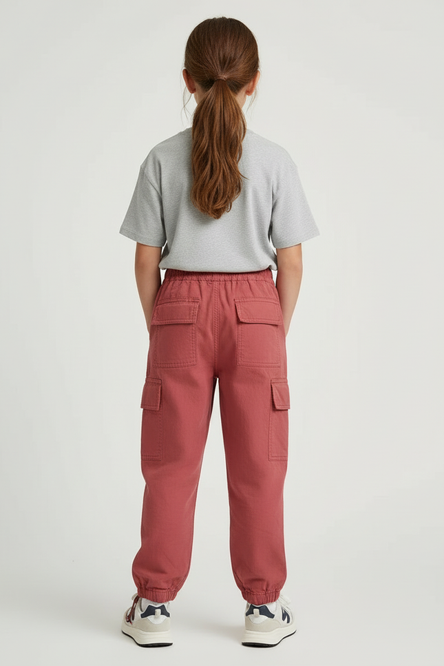 Pantalon Cargo Rouge Ample Poches Coton Enfant - vue 2