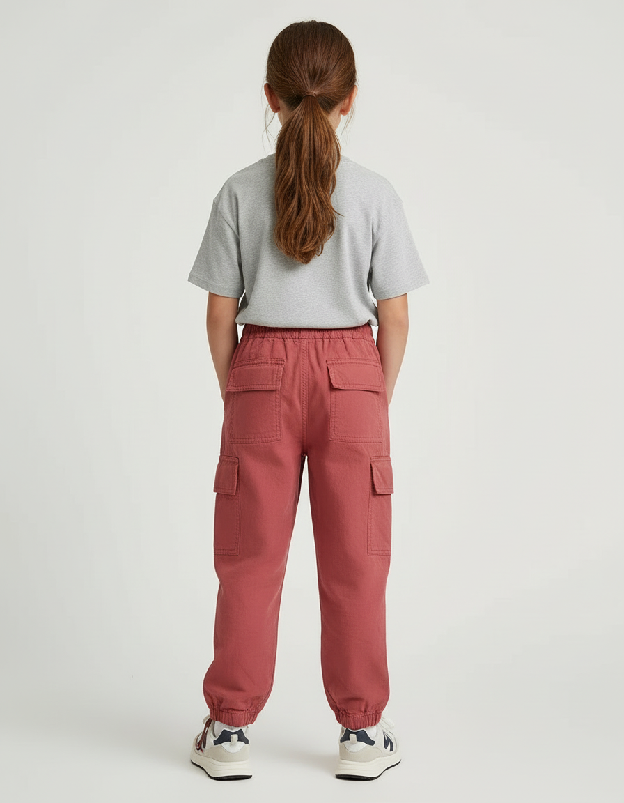 Pantalon Cargo Rouge Ample Poches Coton Enfant - vue 2