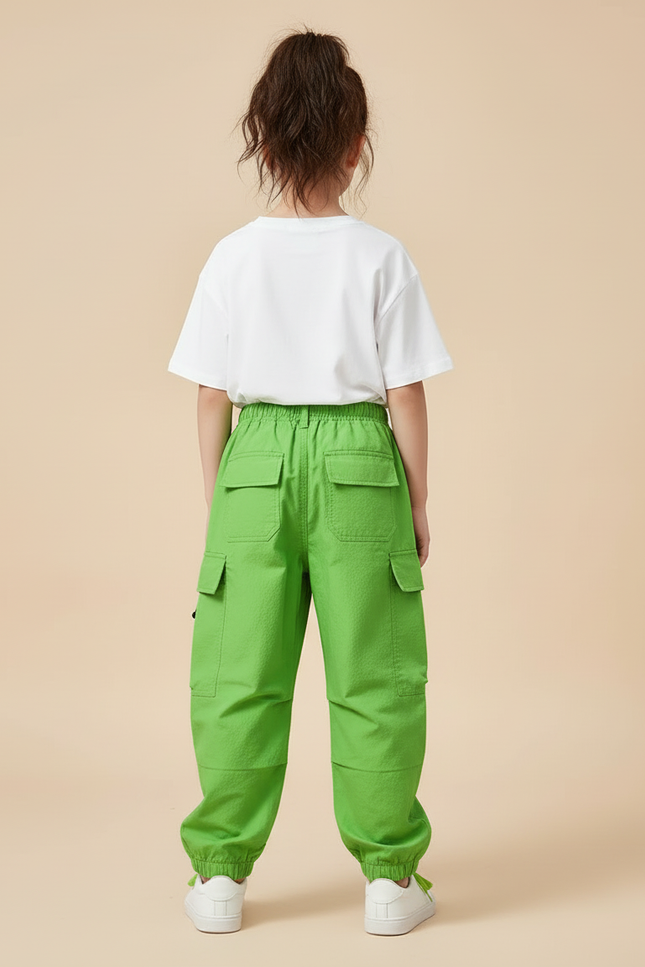 Pantalon Cargo Vert Vif Ample Enfants Streetwear - Polyester - vue 2