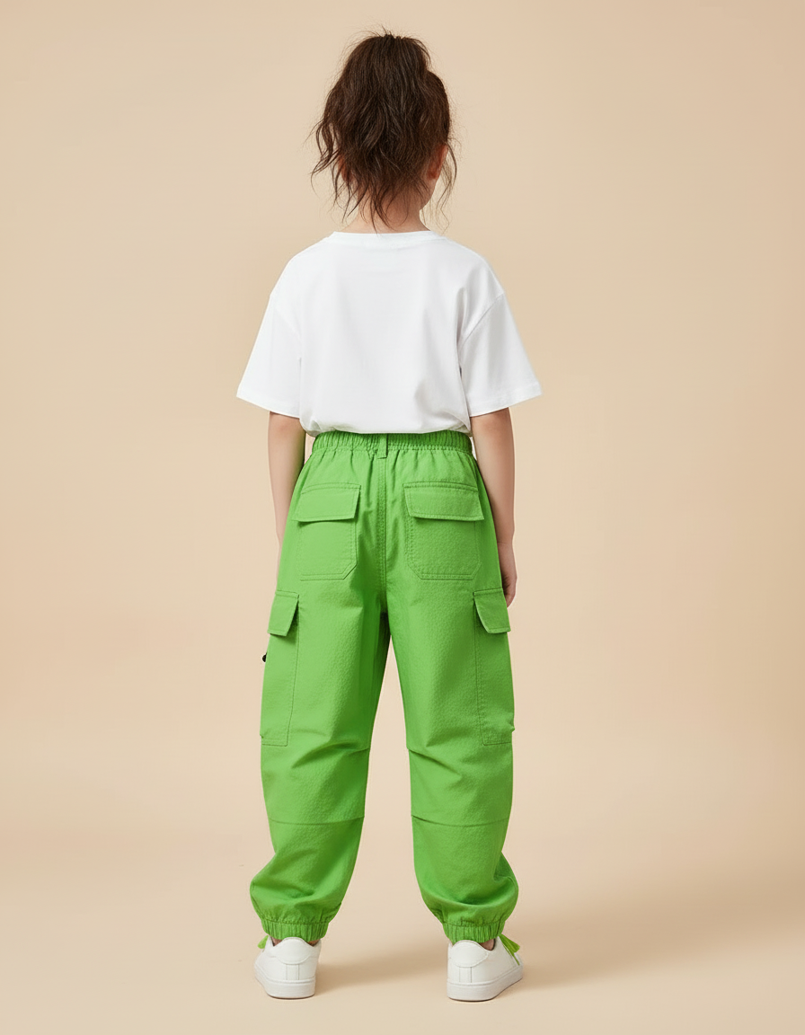 Pantalon Cargo Vert Vif Ample Enfants Streetwear - Polyester - vue 2