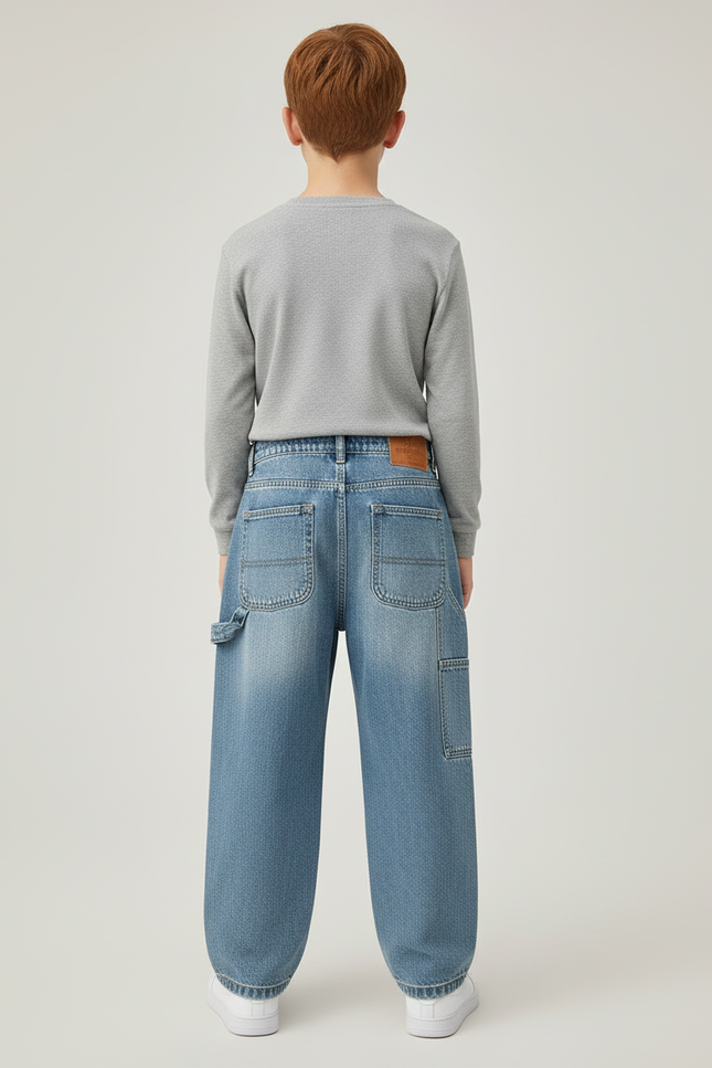 Pantalon Cargo Denim Ample Bleu Multipoches Garçon - Jean - vue 2