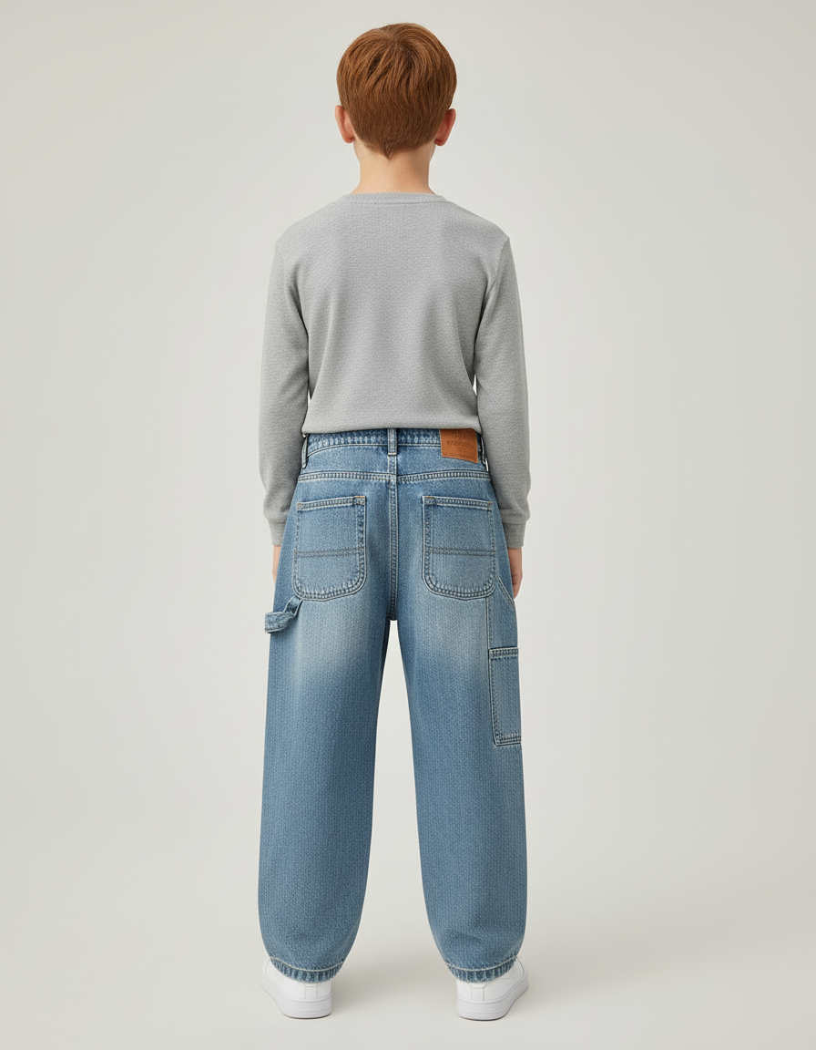 Pantalon Cargo Denim Ample Bleu Multipoches Garçon - Jean - vue 2