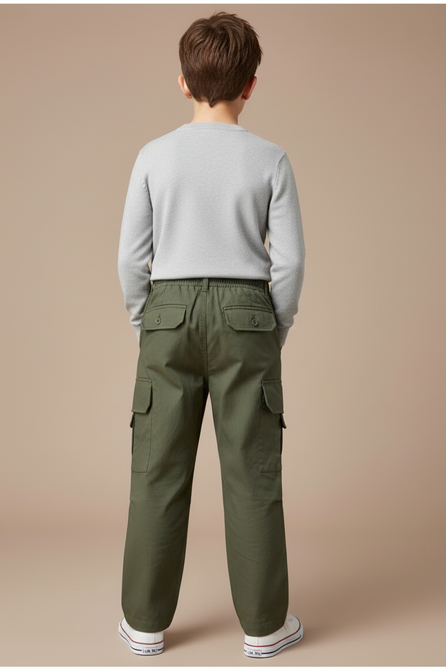 Pantalon Cargo Vert Kaki Ample Décontracté Enfant - Toile - vue 2