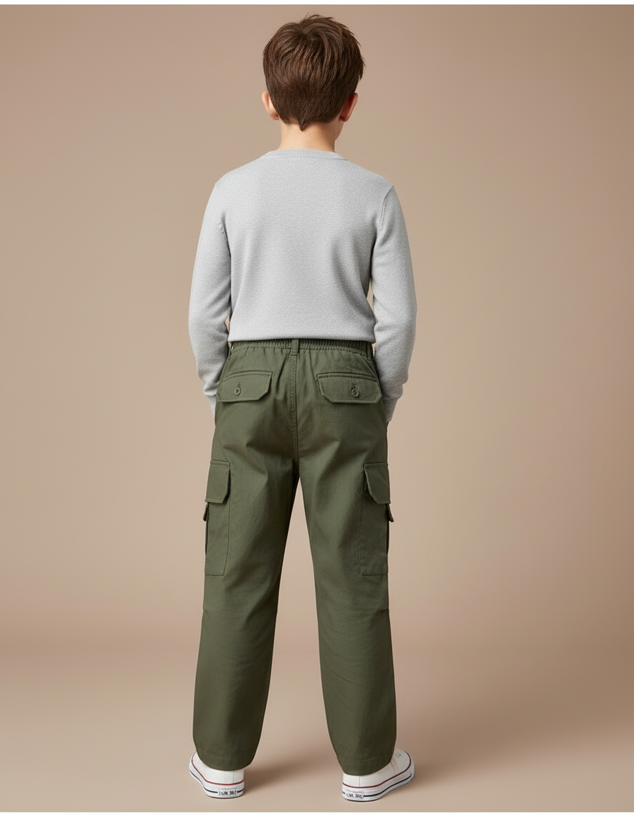 Pantalon Cargo Vert Kaki Ample Décontracté Enfant - Toile - vue 2