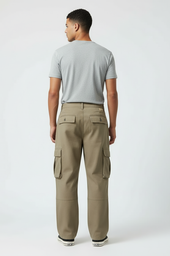 Pantalon Cargo Kaki Ample Coton Multipoches Homme - Toile - vue 2