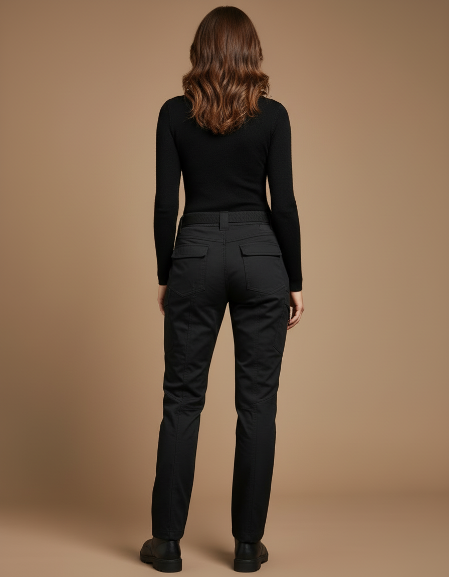 Pantalon Cargo Noir Femme Multipoches Tactique Résistant - Polyester - vue 2