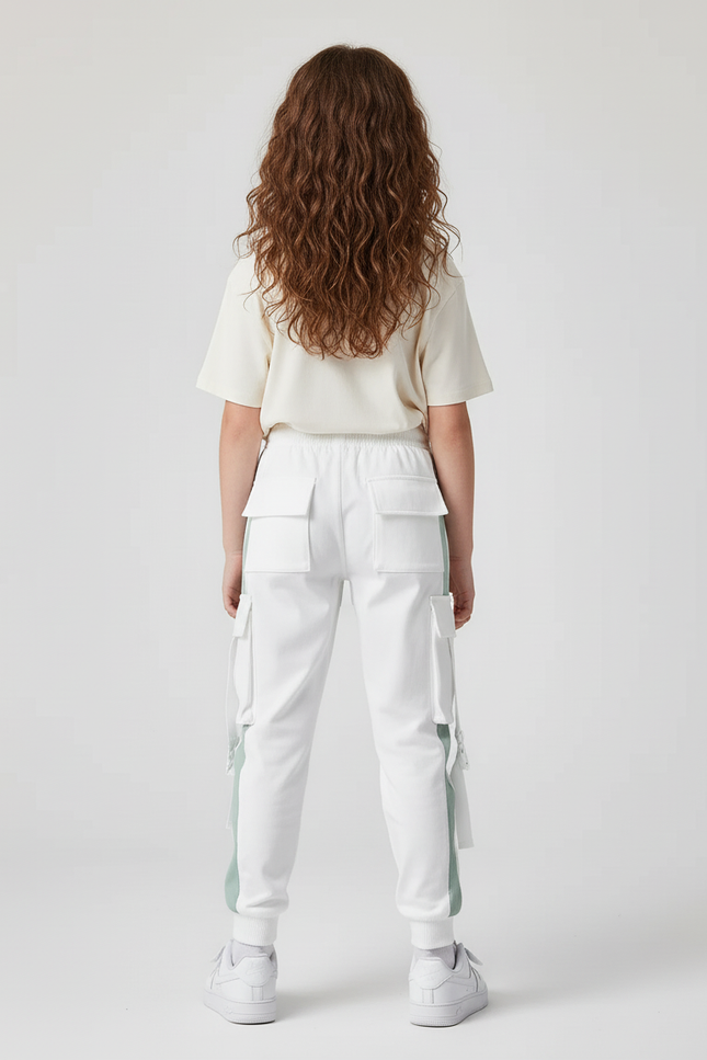 Pantalon Cargo Blanc Vert Décontracté Poches Multiples - Multicolore Molleton - vue 2