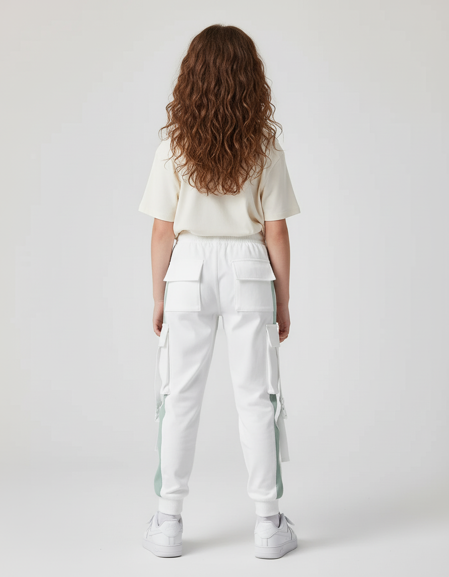 Pantalon Cargo Blanc Vert Décontracté Poches Multiples - Multicolore Molleton - vue 2