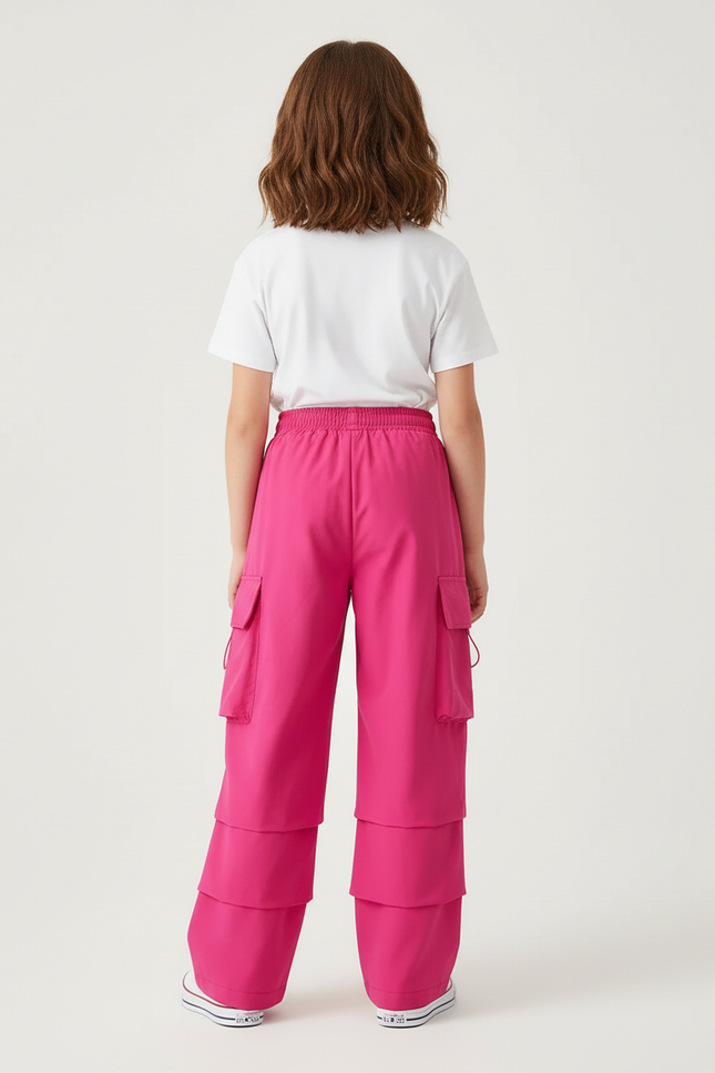 Pantalon Cargo Rose Fuchsia Ample Enfant Fille - Polyester - vue 2