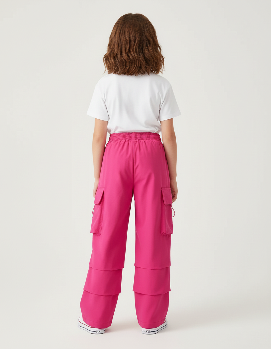 Pantalon Cargo Rose Fuchsia Ample Enfant Fille - Polyester - vue 2