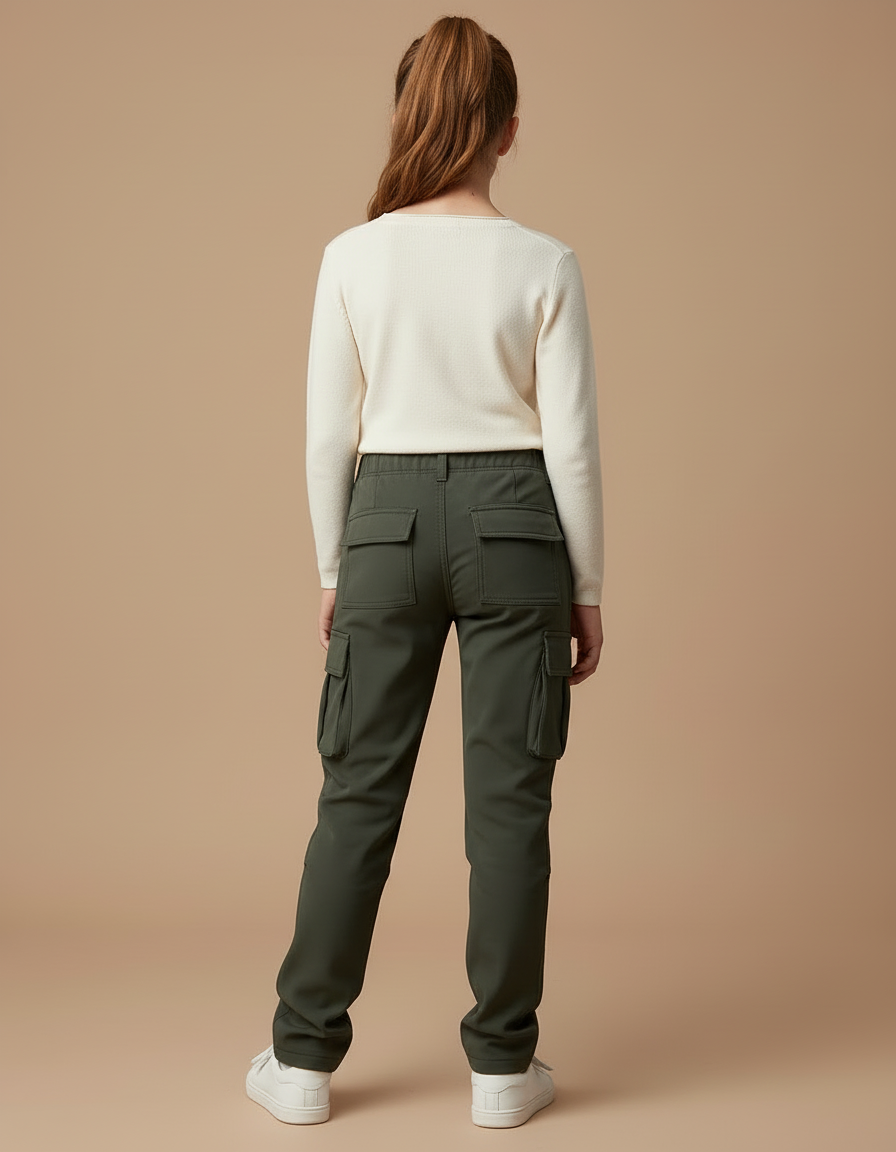 Pantalon Cargo Vert Militaire Ample Enfant Doublé - Kaki Polyester - vue 2