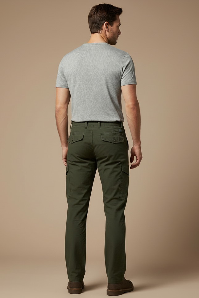 Pantalon Cargo Vert Kaki Coton Multipoches Homme - Toile - vue 2