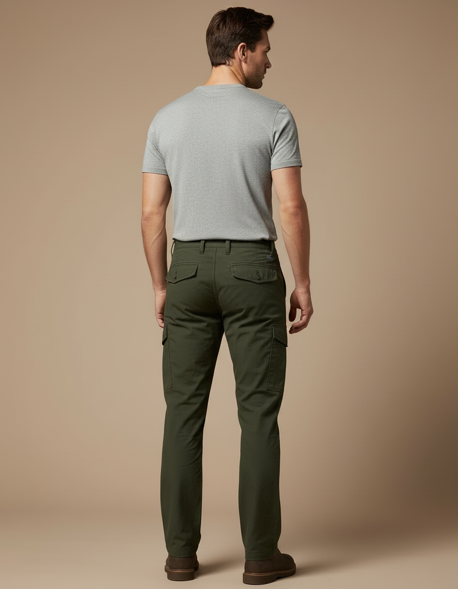Pantalon Cargo Vert Kaki Coton Multipoches Homme - Toile - vue 2