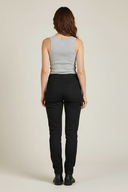 Pantalon Cargo Noir Femme Slim Multipoches Résistant - Gabardine - vue 2