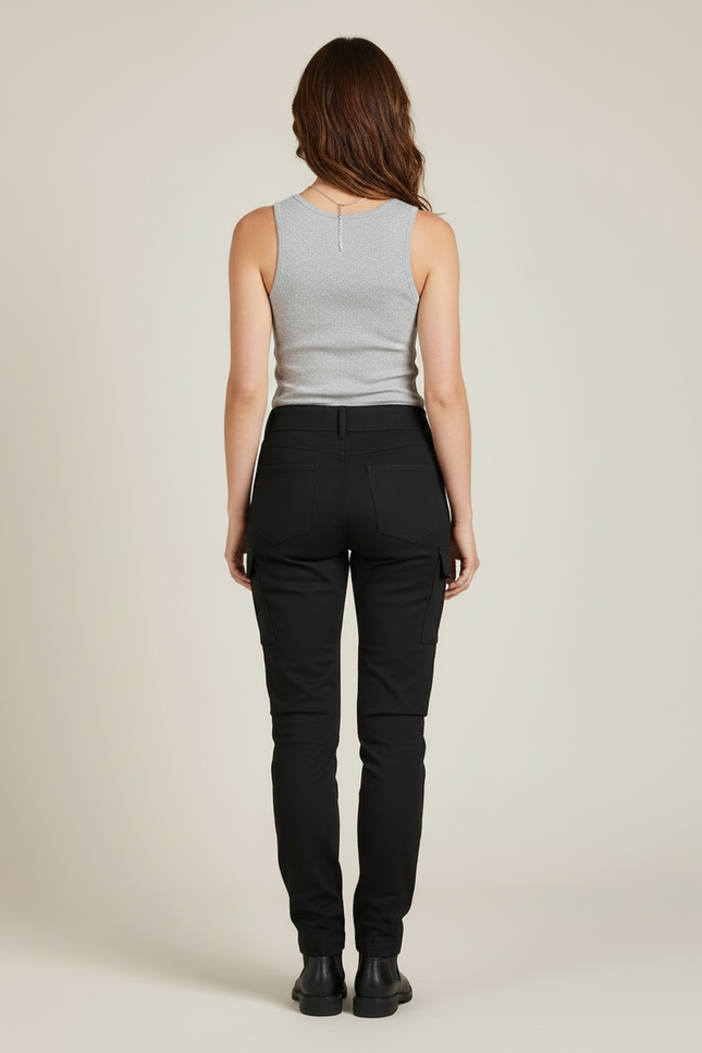 Pantalon Cargo Noir Femme Slim Multipoches Résistant - Gabardine - vue 2
