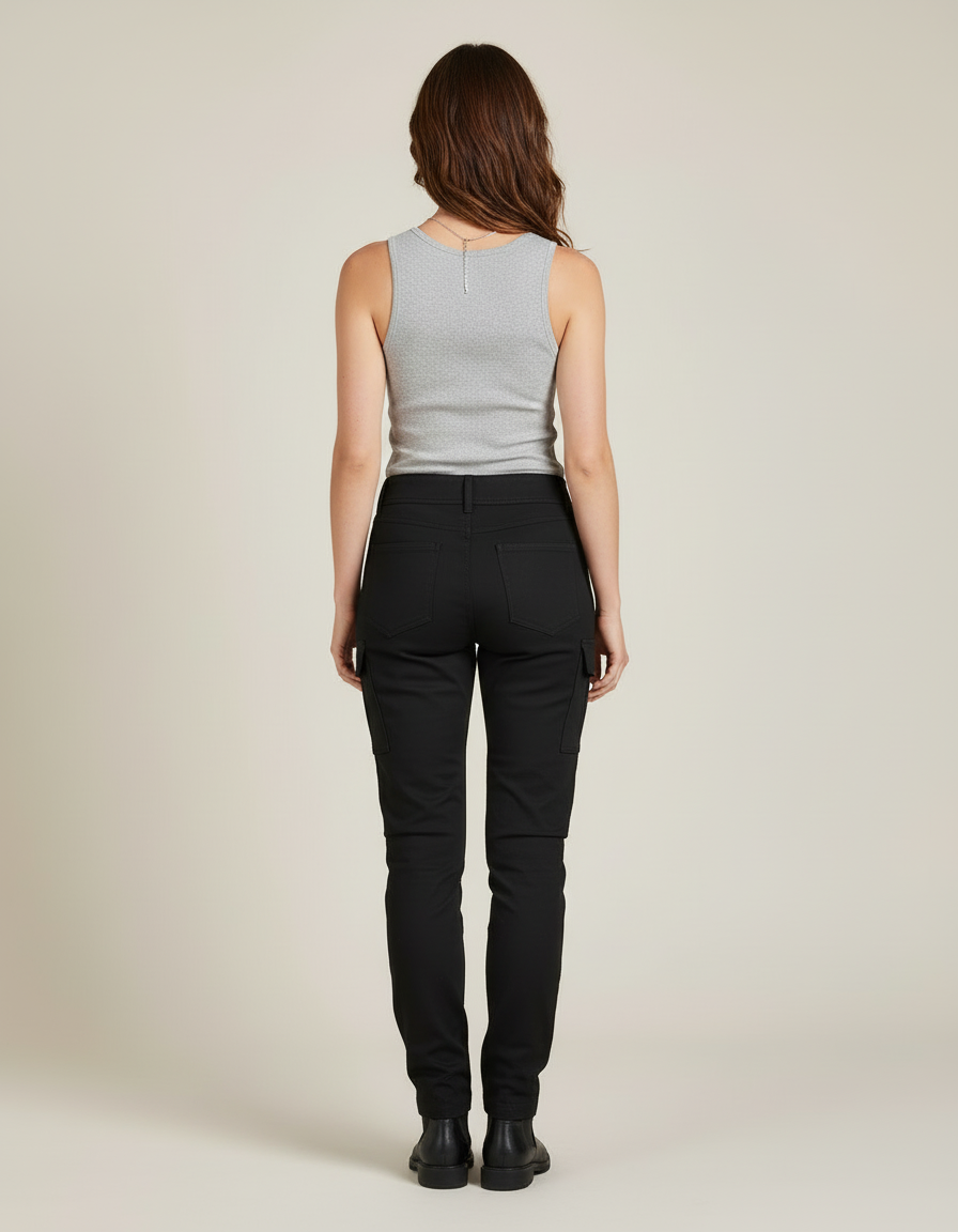 Pantalon Cargo Noir Femme Slim Multipoches Résistant - Gabardine - vue 2