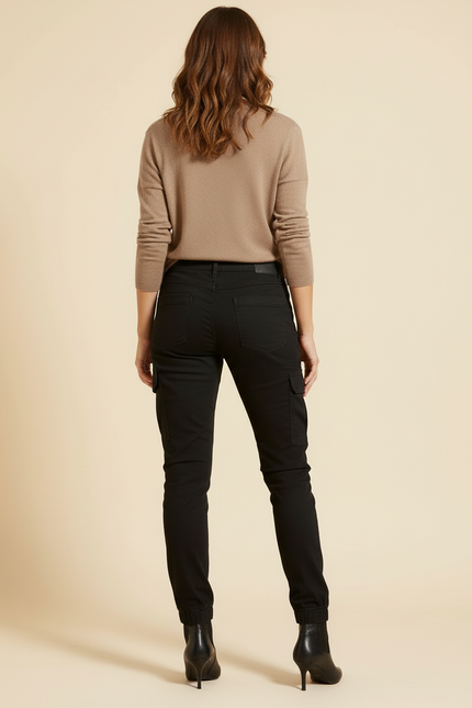 Pantalon Cargo Noir Slim Taille Basse Femme - Toile - vue 2