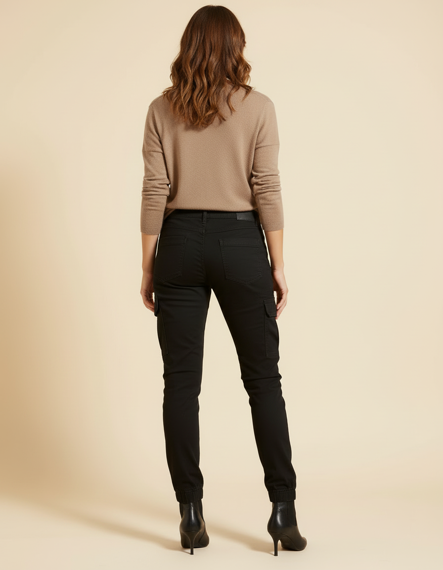 Pantalon Cargo Noir Slim Taille Basse Femme - Toile - vue 2
