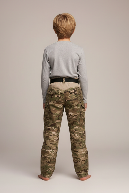 Pantalon Cargo Camouflage Militaire Enfant Ceinturé Multipoches - Multicolore Toile - vue 2