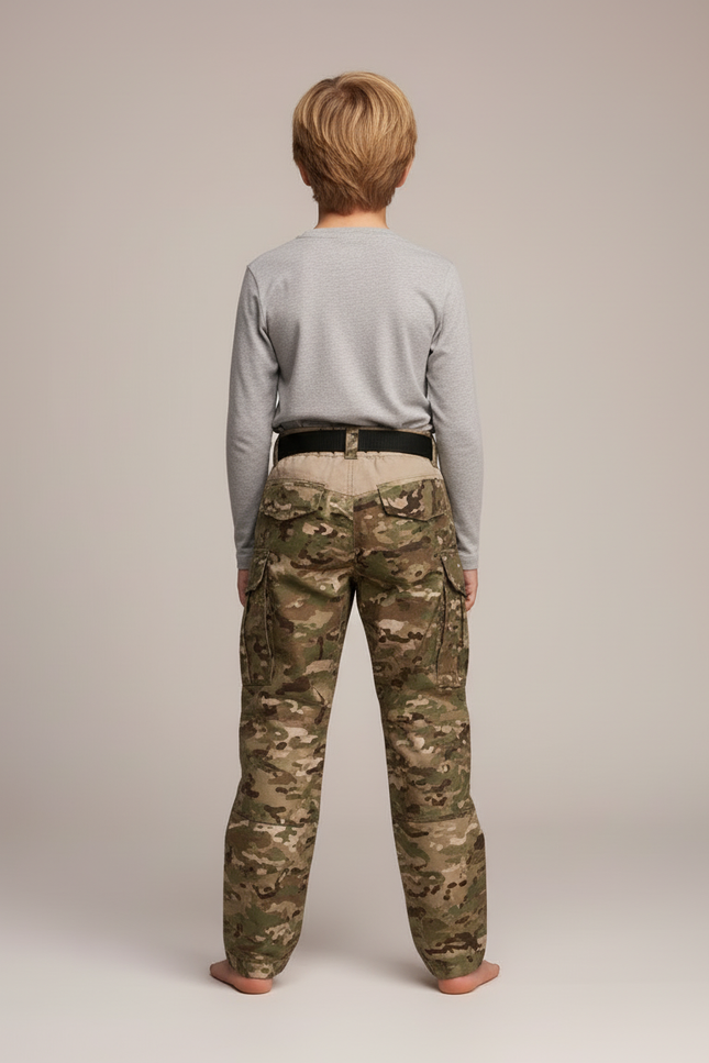Pantalon Cargo Camouflage Militaire Enfant Ceinturé Multipoches - Multicolore Toile - vue 2